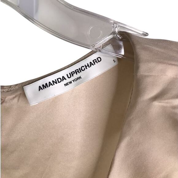 Amanda Uprichard Blouse Wmns Size Small Beige Ruffle Trim Zip Back Luxe Romantic - Picture 6 of 7
